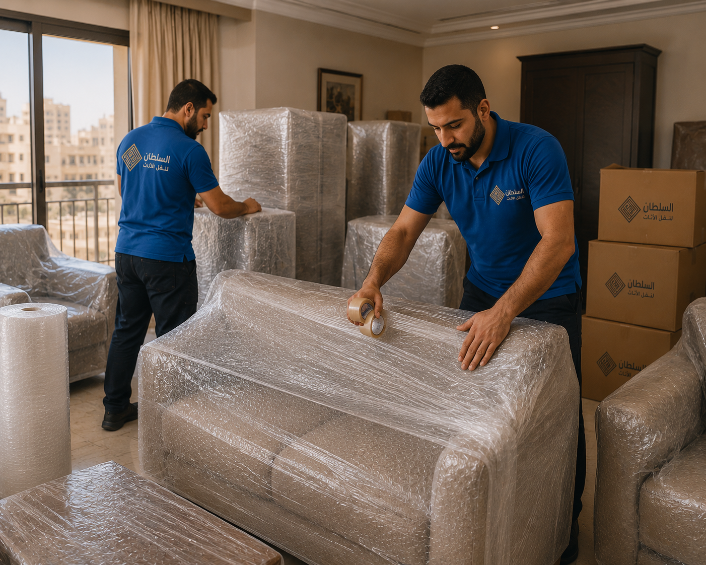 عمالة السلطان أثناء تغليف الأثاث